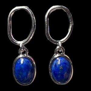 Earrings lapis lazuli oval s925 sterling silver oval event jewelry fashion gift